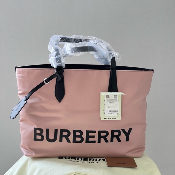 Burberry Medium Logo Print Nylon Tote in Rose Beige - Picture 2 of 13